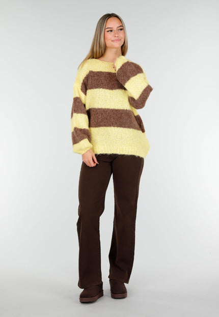 NEW191125 Geel-Bruine Gestreepte Fluffy Trui