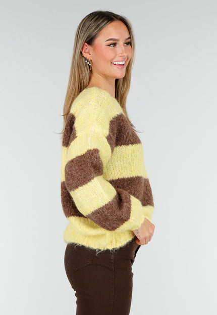 NEW191125 Geel-Bruine Gestreepte Fluffy Trui