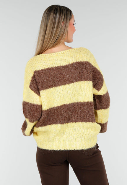 NEW191125 Geel-Bruine Gestreepte Fluffy Trui