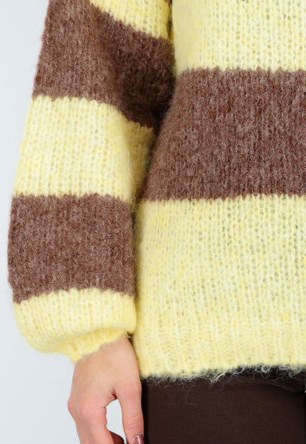 NEW191125 Geel-Bruine Gestreepte Fluffy Trui