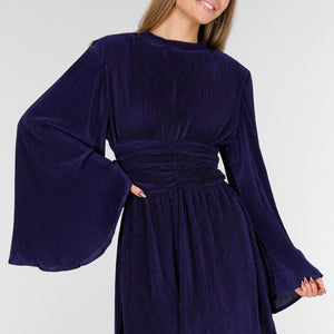 Navy Plisse Stretch Jurk