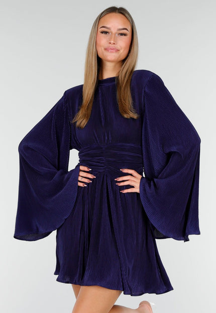 Navy Plisse Stretch Jurk