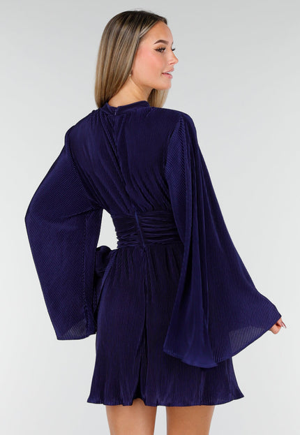 Navy Plisse Stretch Jurk
