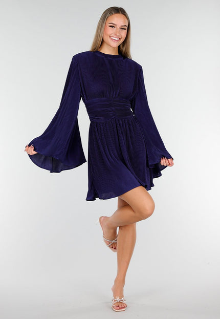 Navy Plisse Stretch Jurk
