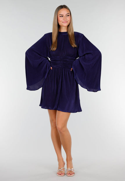 Navy Plisse Stretch Jurk