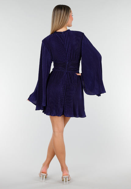 Navy Plisse Stretch Jurk