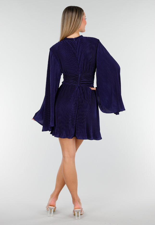 Navy Plisse Stretch Jurk
