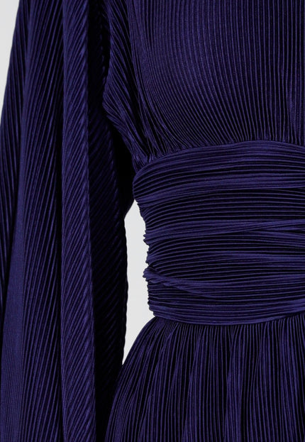 Navy Plisse Stretch Jurk