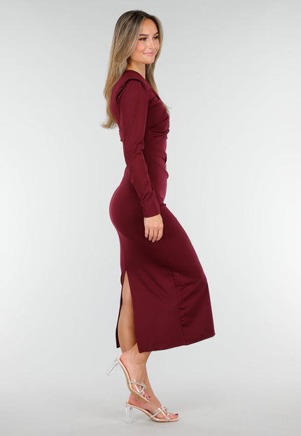 NEW191125 Rode Midi Jurk met Ringdetail