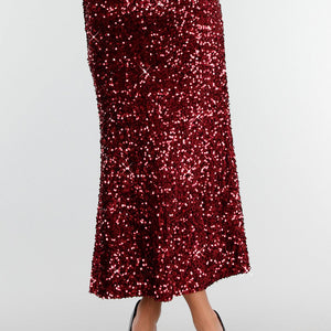 OP=OP.AV.12 Rode Pailletten Midi Rok