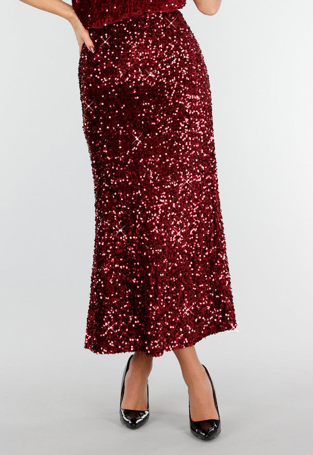 OP=OP.AV.12 Rode Pailletten Midi Rok