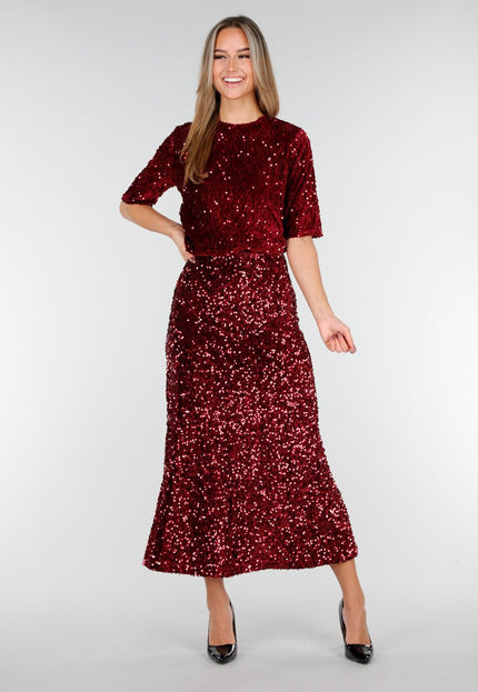 OP=OP.AV.12 Rode Pailletten Midi Rok