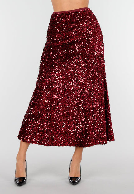 OP=OP.AV.12 Rode Pailletten Midi Rok