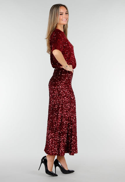 OP=OP.AV.12 Rode Pailletten Midi Rok
