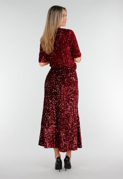 OP=OP.AV.12 Rode Pailletten Midi Rok