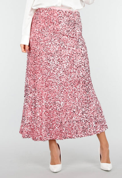 OP=OP.AV.12 Roze Pailletten Midi Rok
