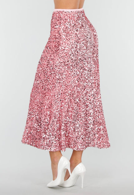 OP=OP.AV.12 Roze Pailletten Midi Rok
