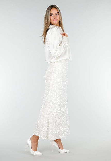 OP=OP.AV.12 Witte Pailletten Rok met Midi Lengte