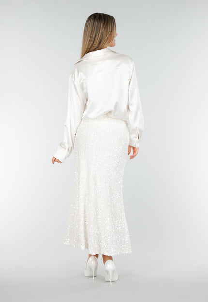 OP=OP.AV.12 Witte Pailletten Rok met Midi Lengte