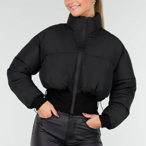 NEW191125 Zwarte Cropped Puffer Jas