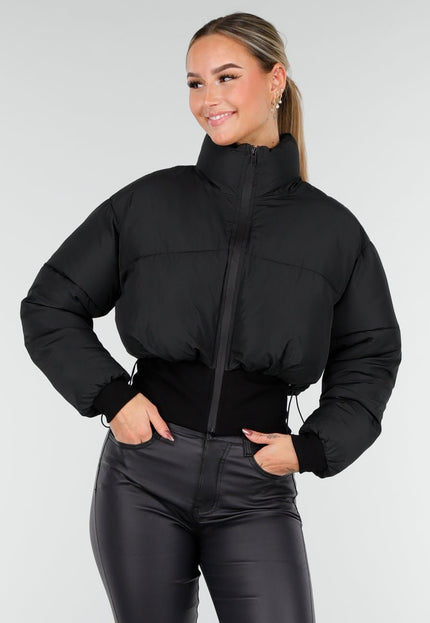 NEW191125 Zwarte Cropped Puffer Jas