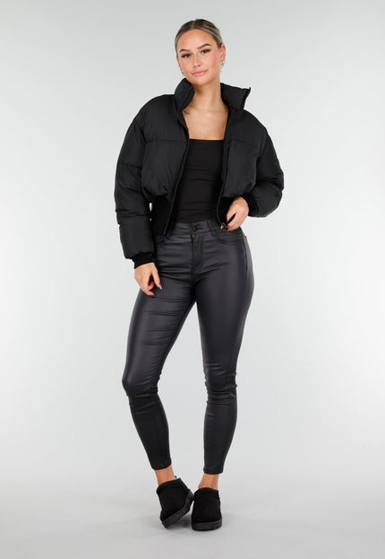NEW191125 Zwarte Cropped Puffer Jas
