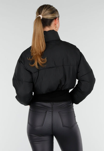NEW191125 Zwarte Cropped Puffer Jas