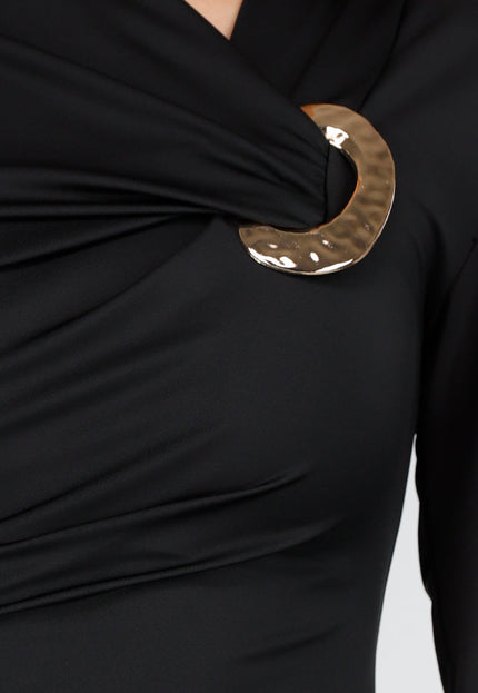 NEW191125 Zwarte Midi Jurk met Ringdetail