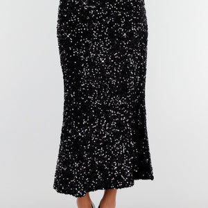 OP=OP.AV.12 Zwarte Pailletten Midi Rok