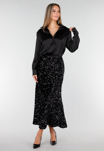 OP=OP.AV.12 Zwarte Pailletten Midi Rok