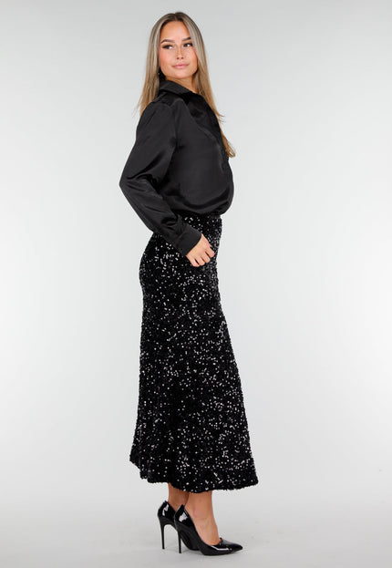 OP=OP.AV.12 Zwarte Pailletten Midi Rok
