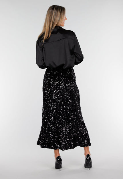 OP=OP.AV.12 Zwarte Pailletten Midi Rok