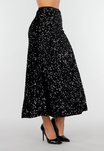 OP=OP.AV.12 Zwarte Pailletten Midi Rok