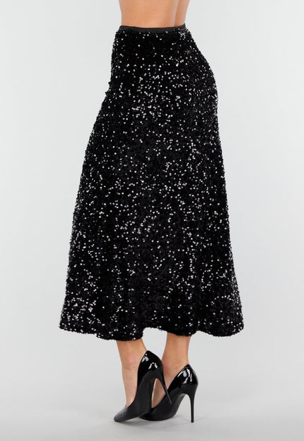 OP=OP.AV.12 Zwarte Pailletten Midi Rok