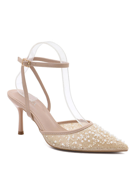 NEW191225 Beige Parel Slingback Hakken