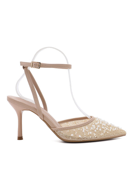 NEW191225 Beige Parel Slingback Hakken