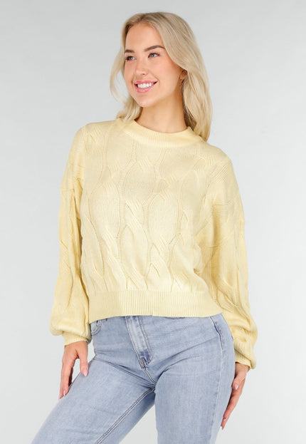 NEW191225 Butter Yellow Gebreide Trui met Kabelpatroon