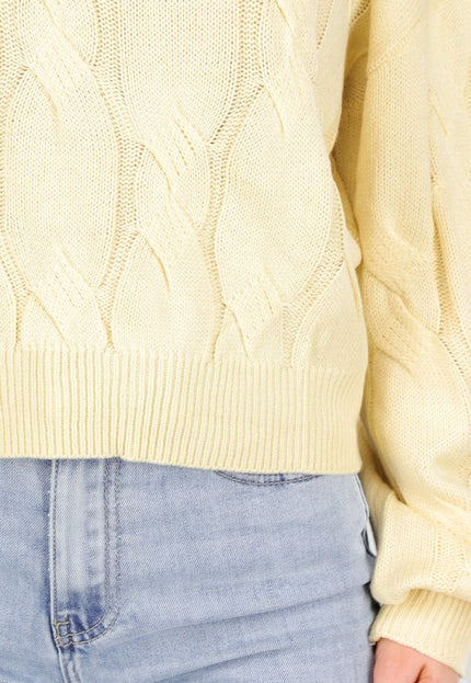 NEW191225 Butter Yellow Gebreide Trui met Kabelpatroon