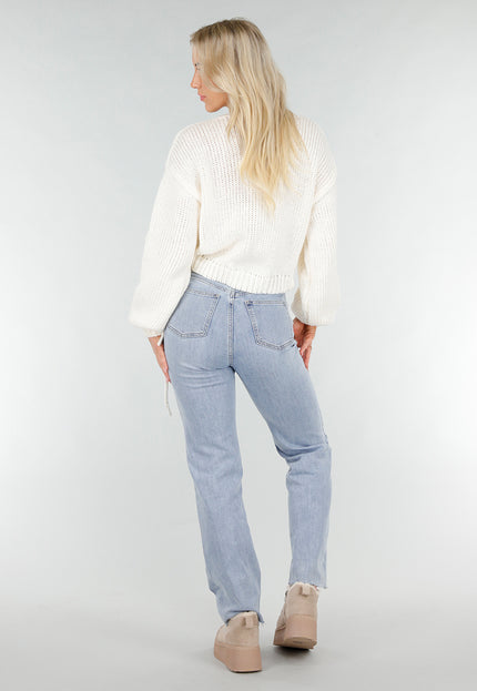 NEW191225 Crèmekleurige Gebreide Overslagtrui