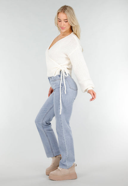 NEW191225 Crèmekleurige Gebreide Overslagtrui