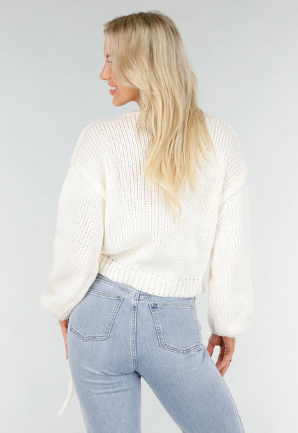 NEW191225 Crèmekleurige Gebreide Overslagtrui