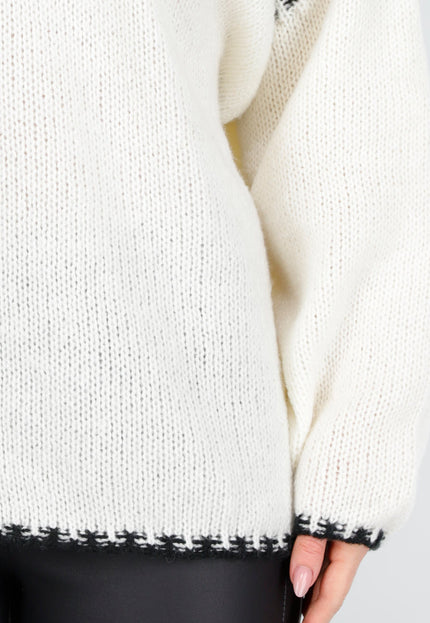 NEW191225 Crèmekleurige Gebreide Trui met Zwarte Rand