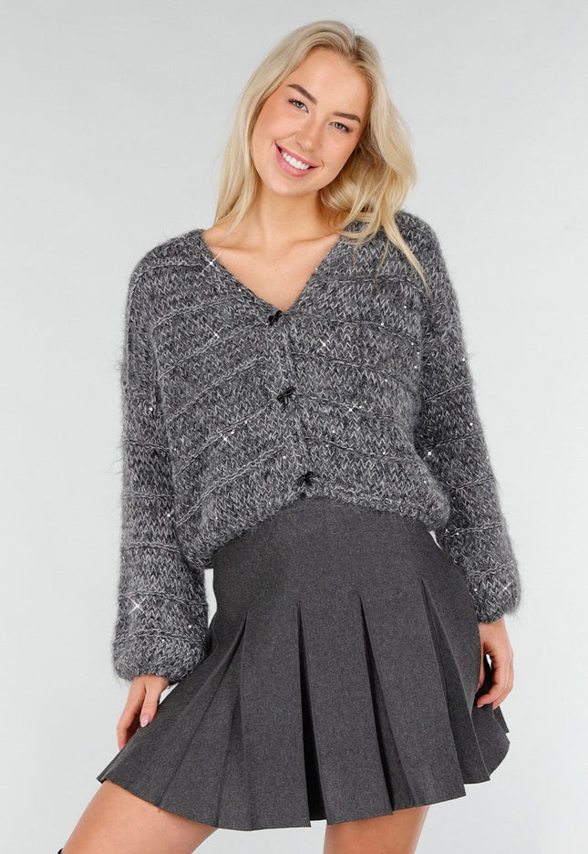 NEW191225 Donkergrijs Gebreid Vest met Strikknopen