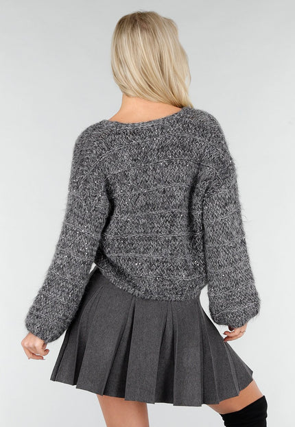 NEW191225 Donkergrijs Gebreid Vest met Strikknopen