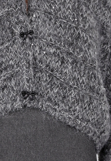 NEW191225 Donkergrijs Gebreid Vest met Strikknopen