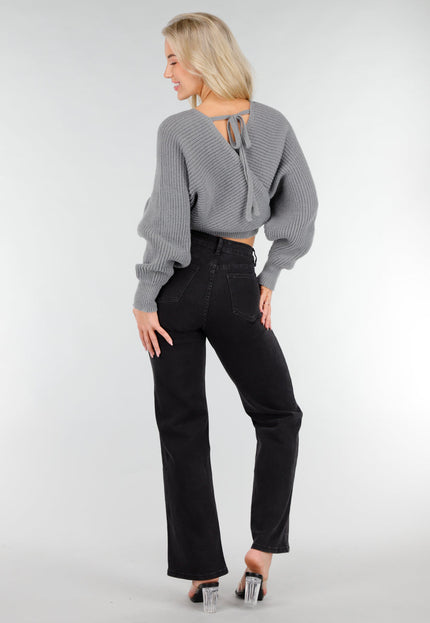 OP=OP.52.NL Grijze Gebreide Overslagtrui