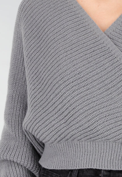 OP=OP.52.NL Grijze Gebreide Overslagtrui