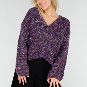NEW191225 Paars Gebreid Vest met Strikknopen