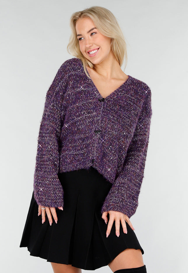 NEW191225 Paars Gebreid Vest met Strikknopen