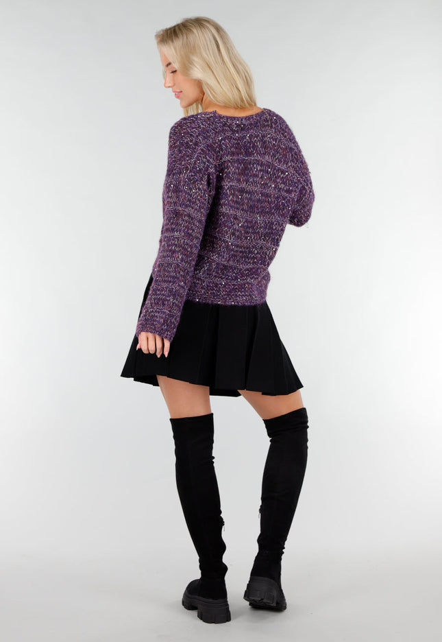 NEW191225 Paars Gebreid Vest met Strikknopen